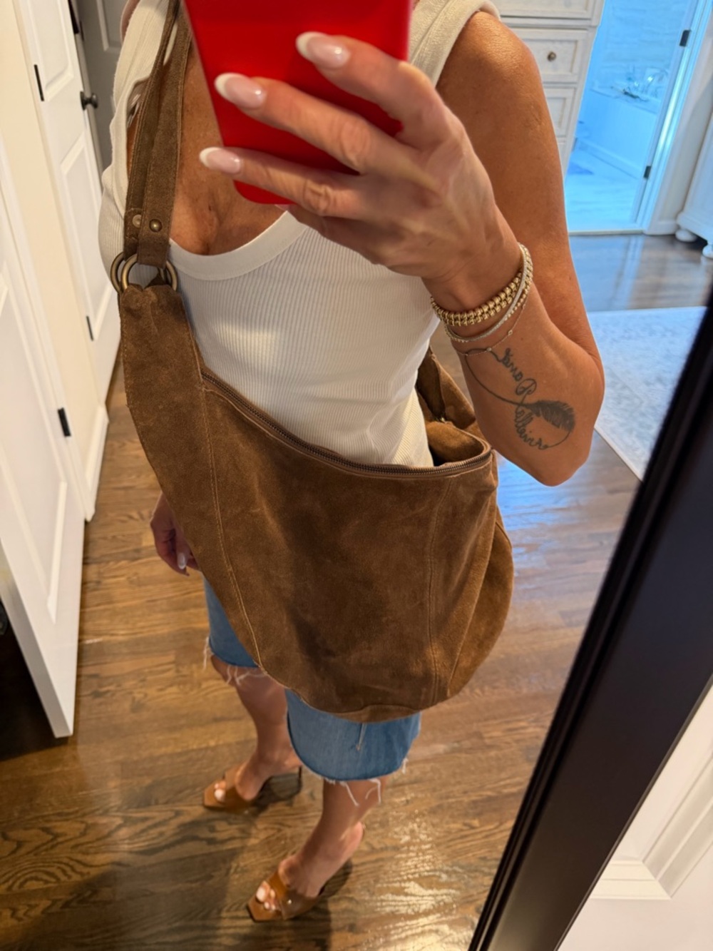 Free People NWT Roma Suede Slouchy Shoulder Sling Hobo Bag - Brown